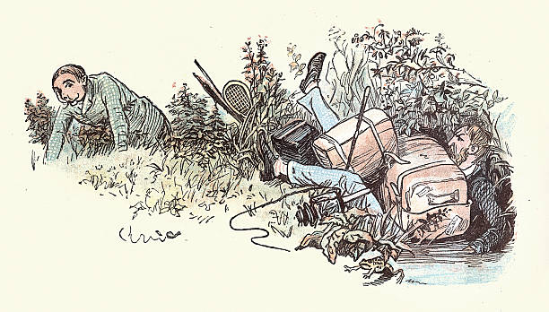 Victorian gentleman falling into a water filled ditch, by Randolph Caldecott, 1880s 19th Century