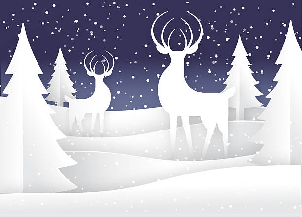 istock Christmas paper sculpture snowing winter nature scene with deer and trees 2232908774