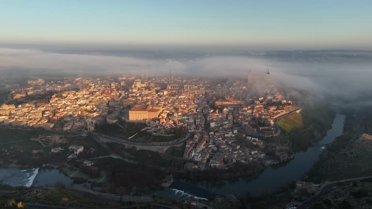 Aerial orbit of the city of toledo