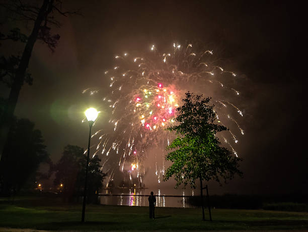 Fireworks over the lake in Lahti, Finland to celebrate Runeberg's birthday.