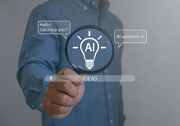 istock AI assistant concept with businessman pointing at virtual screen, magnifying glass and AI icon. Innovative technology idea for customer service, chatbot and automation. Business communication support. 2232923345