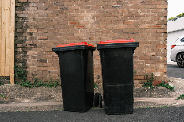 istock Two garbage bins in front of an old brick wall 2232944125