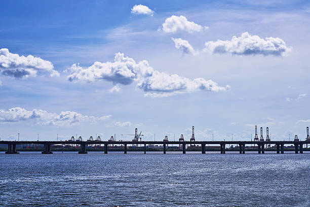 View of Shenzhen Bridge against blue sky