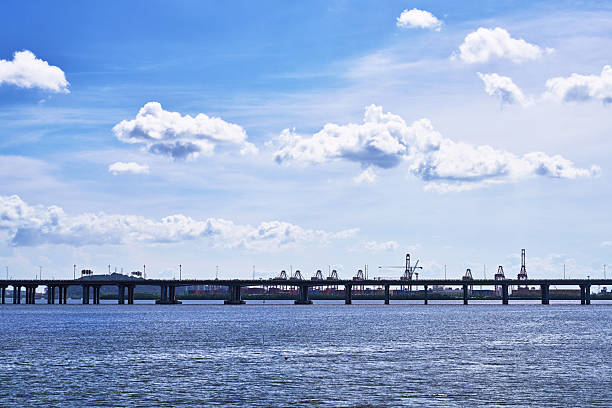 View of Shenzhen Bridge against blue sky