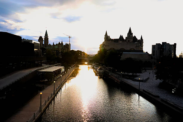 Scenic Architecture on Rideau Canal in downtown Ottawa, capital city of Canada.