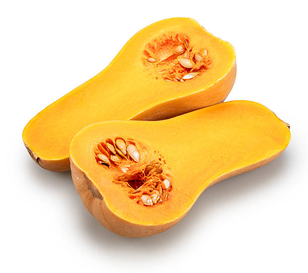 istock Butternut squash or butternut pumpkin and half of it isolated on white background. File contains clipping path. 2232954382