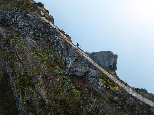 Man hiking on one of the highest points of Madeira Archipelago, Pico do Arieiro.