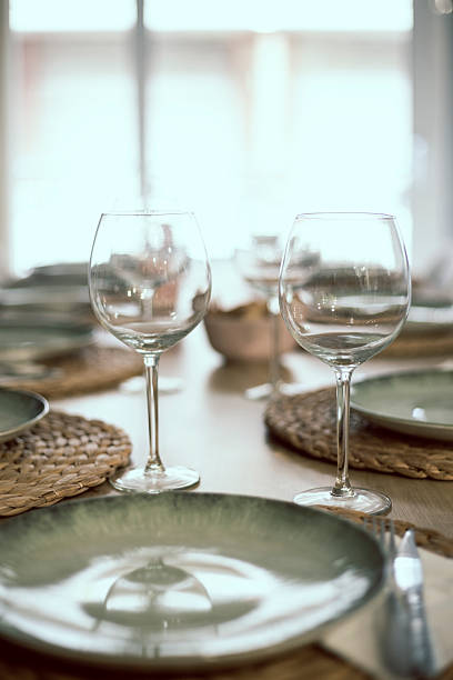 istock Empty wineglasses on a beautiful cutlery interior restaurant nobody on the frame close up still 2232958249