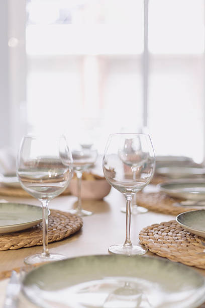 istock Empty wineglasses on a beautiful cutlery interior restaurant nobody on the frame close up still 2232958252