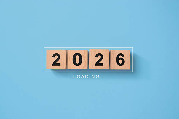 istock 2026 New Year Loading. Loading bar with wooden blocks 2026 on blue background. Start new year 2026 with goal plan, goal concept, action plan, strategy, new year business vision 2232958992