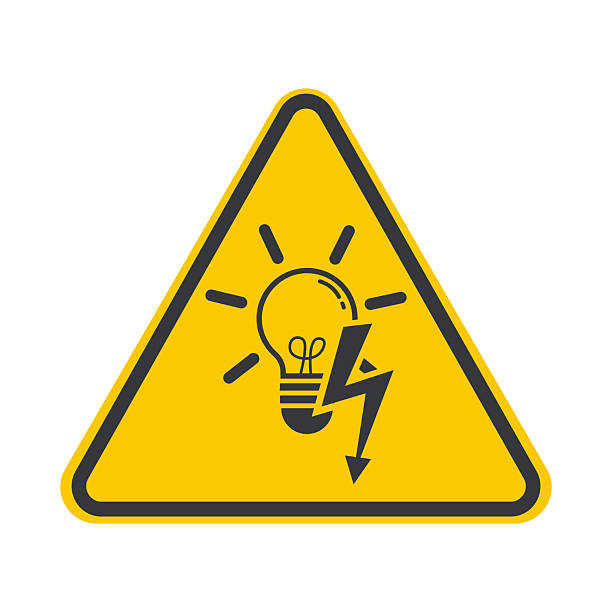 istock Isolated safety sign warning of high voltage electricity hazard, featuring light bulb and thunderbolt symbol, caution icon for electrocution risk and industrial safety. 2232961412
