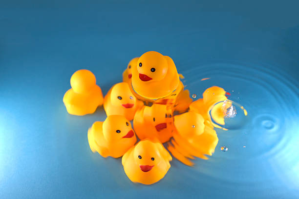 Melted rubber duck, isolated on white with clipping path. Maybe good for heat, thirst, hot summer concepts.
