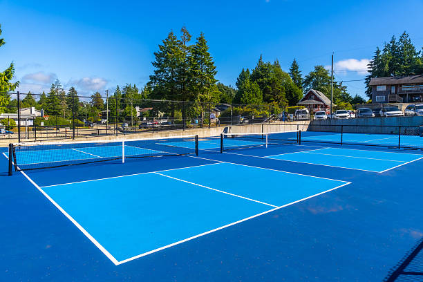 Pickleball courts basking in sunlight on a summer day