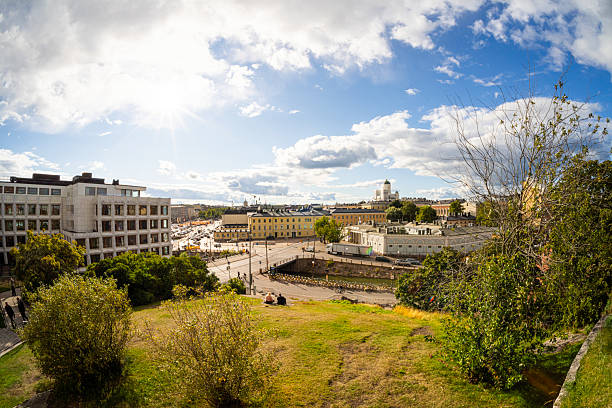 Helsinki, Finland. August 26 2025. panoramic view of the city from the hill of the Dormition Cathedral in the city center