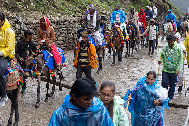 June 3, 24, Kedarnath Trekk, India: Kedarnath pilgrims on thier way to Mahdev mandir.