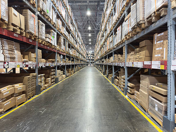istock Large industrial warehouse with organized shelves and logistics 2232976203