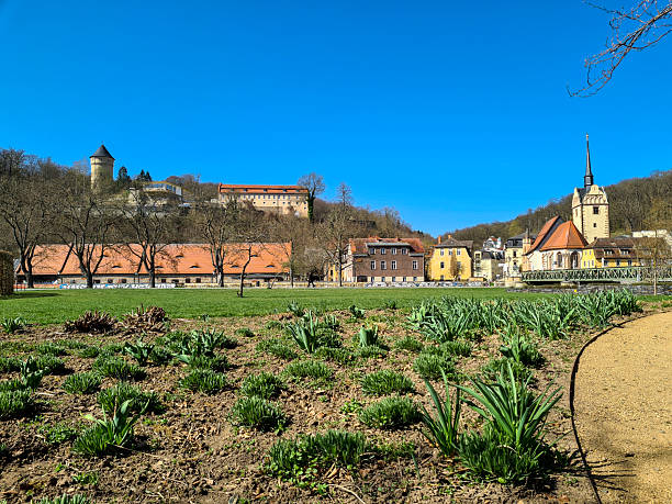 Gera, the city in Thuringia, Germany with the beautiful old town of Untermhaus directly on the White Elster river. The old buildings invite you to take a stroll, especially in spring you can still see a lot of old architecture that will disappear behind trees later in the year.