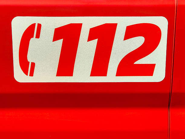 Relegem, Belgium, August 30, 2025. 112 Telephone Number on a Fire Engine