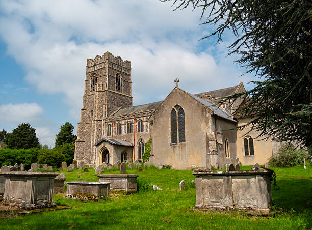St Mary’s church in the pretty rural village of Earl Stonham in Suffolk, Eastern England, on a spring day. It is fairly plain from the outside but the interior boasts a spectacular hammerbeam roof and there are many other interesting features.