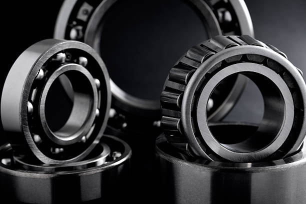 group of bearings close-up on black background close-up selective focus