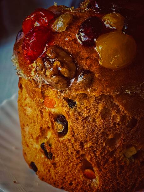 Easter bread with nuts and candied fruits close-up