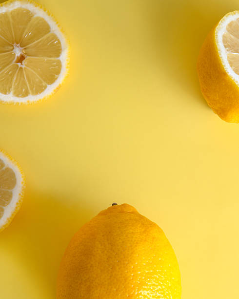 Vitamin C and skincare layout: lemons on bright yellow backdrop with clean copy space, 4x5 ratio.