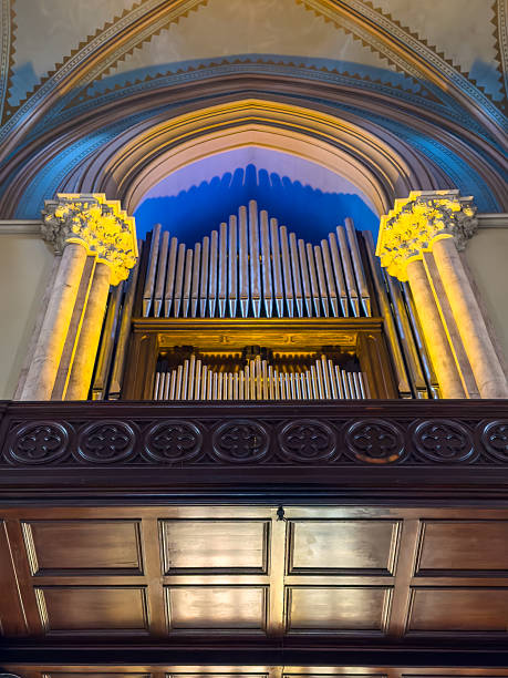 istock Organ and lighting in a Catholic cathedral: architectural details 2233020168