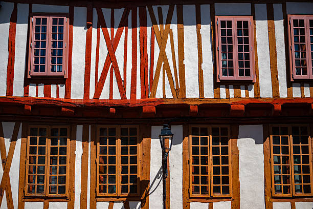 Beautiful half-timbered building line the streets in the city of Vannes, France