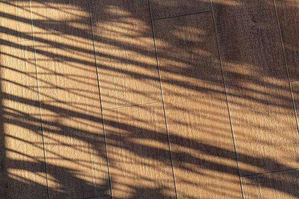 istock Sunlight and shadow backdrop on wooden floor,top view of soft brown table with high resolution texture and palm leafs shadows, summer table background with empty space for text or design, soft cozy sunny table backdrop, wooden texture seamless 2233030730