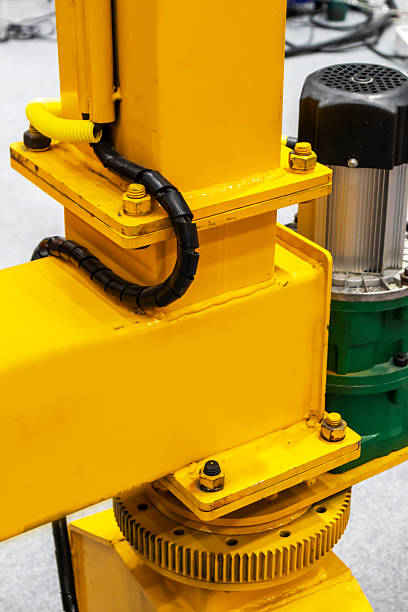 istock The machine support base is made of large steel legs with a hydraulic jack system. 2233039566