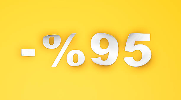 95% Discount Paper Text on Yellow Background