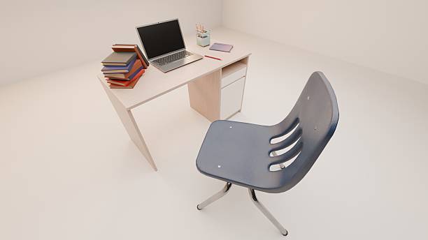 istock School desk with laptop and blue chair in study environment 2233064846