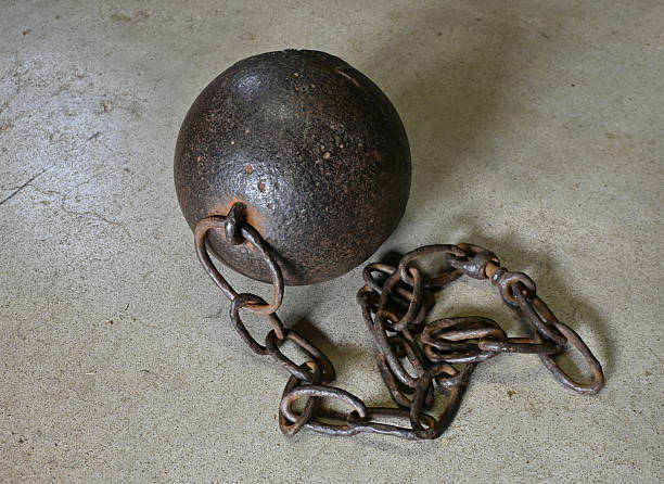 istock Metal ball and chain in jail cell 2233075704