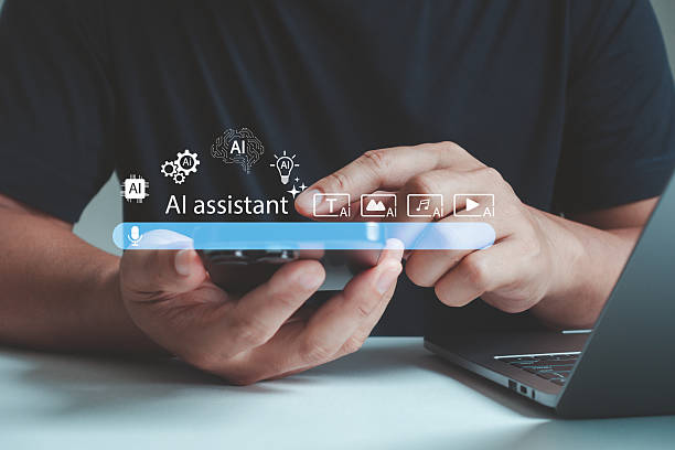 istock AI assistant concept on smartphone and laptop with user interface icons. Modern technology for virtual help, machine learning, smart assistant and artificial intelligence applications. 2233076834