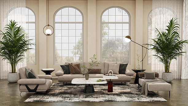 istock Large luxury modern bright interiors Living room mockup illustration 3D rendering image 2233077262