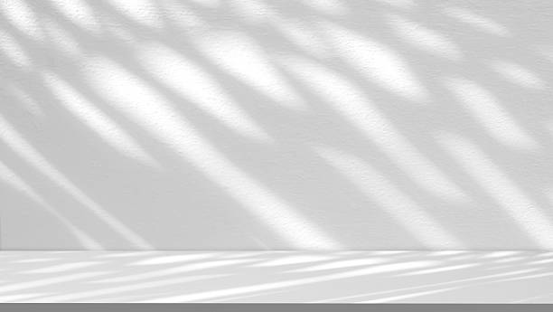 istock Empty white counter with sunlight and branch shadow on concrete wall background, suitable for product display presentation backdrop 2233079163