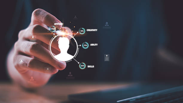 Futuristic concept of digital talent management, highlighting human potential and data-driven evaluation in modern HR technology. Ideal for AI, recruitment, and workforce development themes.