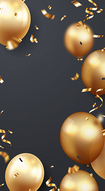 istock Celebration banner with gold confetti and balloons 2233084610