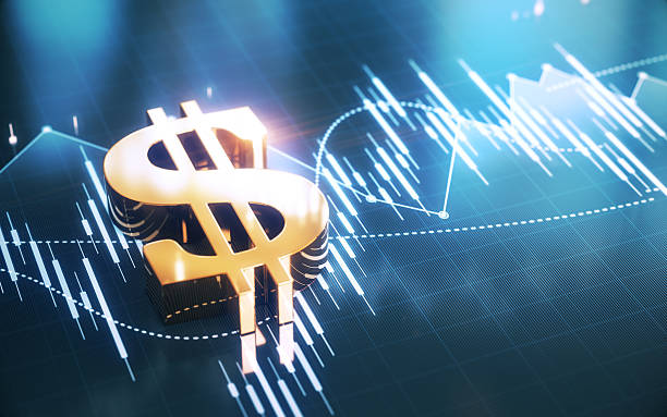istock Gold Dollar Symbol on Blue White Financial Chart Background 2233086140