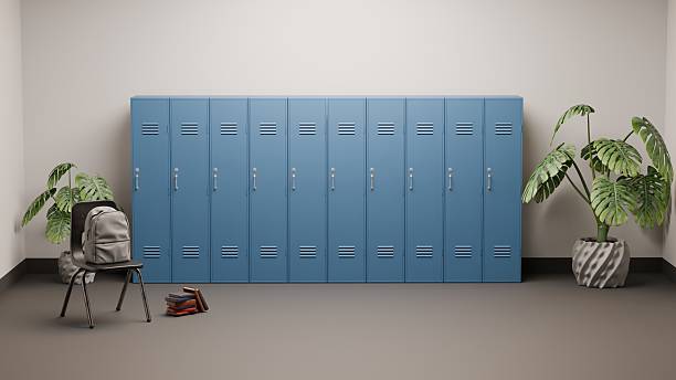 istock School lockers with backpack and chair in modern interior for education theme 2233090966