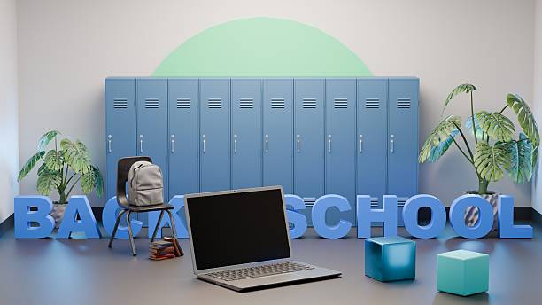 istock Back to School laptop and locker scene with education themed design 2233091078