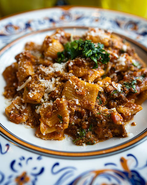 istock Rigatoni bolognese served on decorative plate 2233091124
