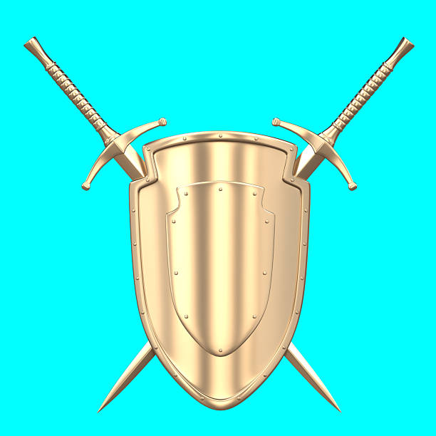 Classic medieval-style shield combined with crossed swords, symbolizing protection, battle