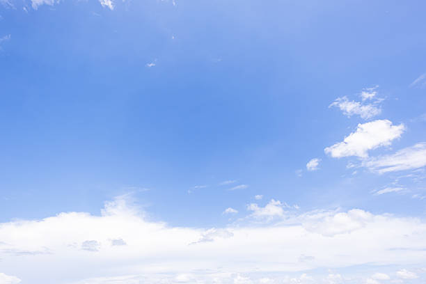 istock Panoramic view of clear blue sky and clouds, Blue sky background with tiny clouds. White fluffy clouds in the blue sky. Captivating stock photo featuring the mesmerizing beauty of the sky and clouds. 2233105614