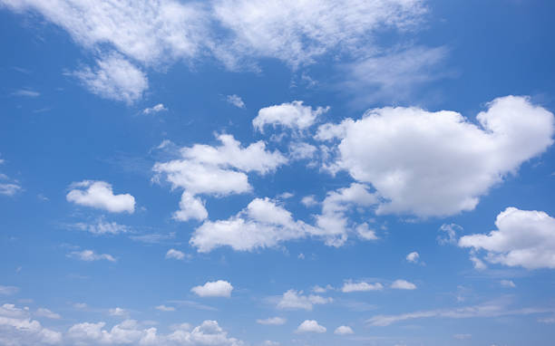 istock Panoramic view of clear blue sky and clouds, Blue sky background with tiny clouds. White fluffy clouds in the blue sky. Captivating stock photo featuring the mesmerizing beauty of the sky and clouds. 2233105628