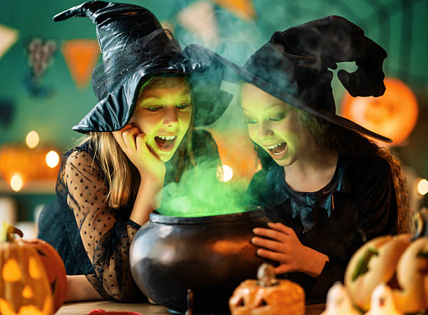 Two girls are celebrating Halloween
