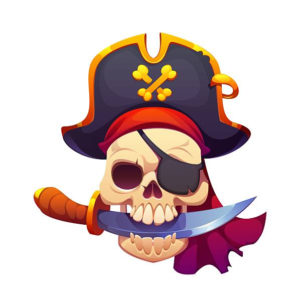 istock Caribbean pirates game, cartoon skull in tricorne 2233111431