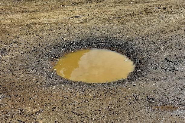 istock Puddle of water on a mud road after rain. 2233111641