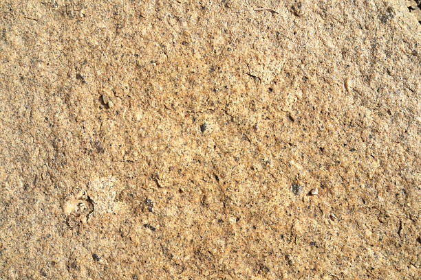 Close Up Shot of a Coarse Textured Natural Stone Surface Showing Irregular Patterns and Small Pits Under Natural Light