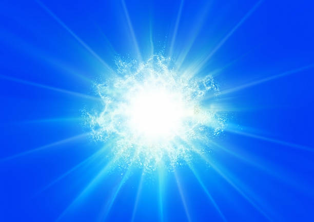 istock 3d illustration of shining stars and rays in a blue sky with text space 2233120398
